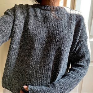 Philosophy Sparkly Gray Scalloped Hem Sweater